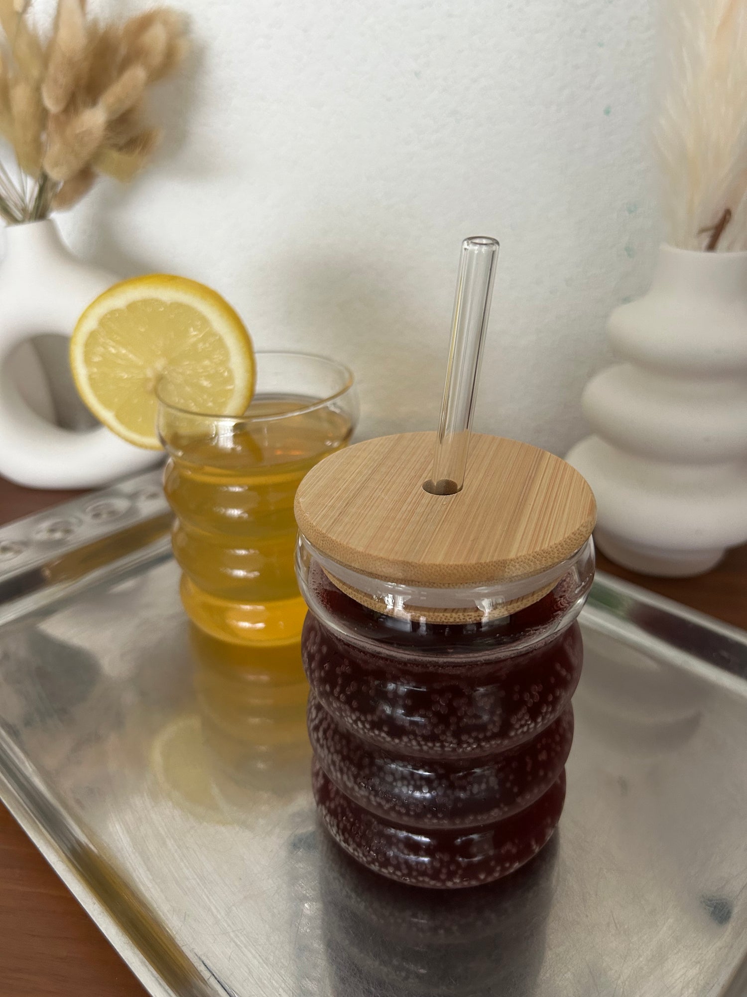 Ripped Glas mit / ohne Holzdeckel und wiederverwendbarem Strohhalm