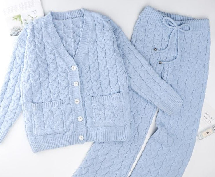 Set mit Cardigan Sophia -Blau/Grau/Weiss/Rosa - Moody Fashion