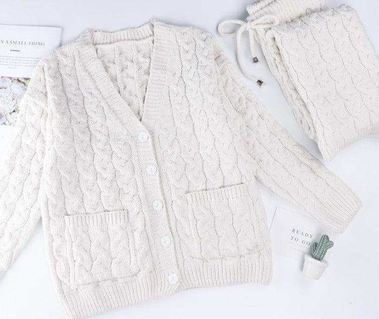 Set mit Cardigan Sophia -Blau/Grau/Weiss/Rosa - Moody Fashion